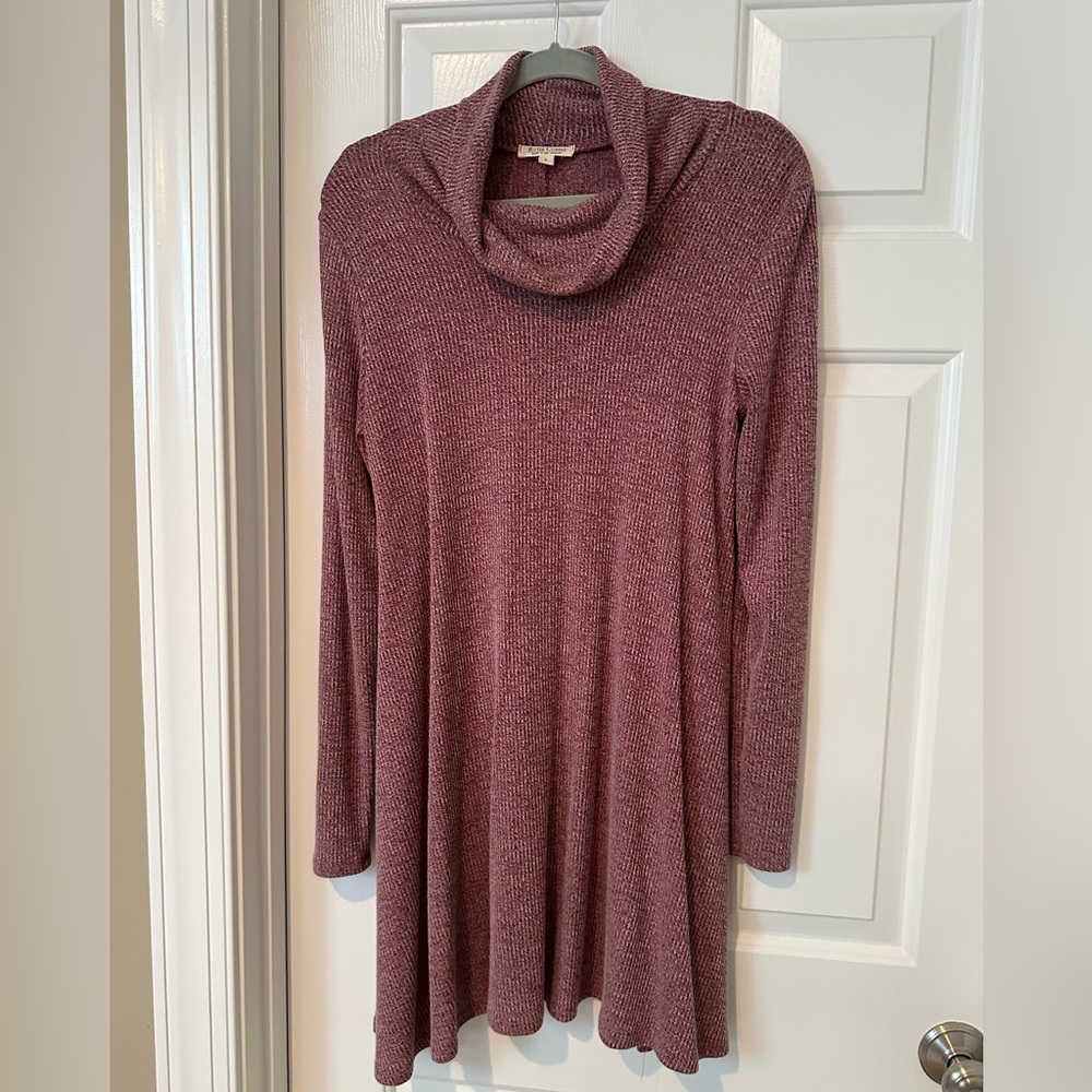 Sweater dress/tunic in a reddish maroon color